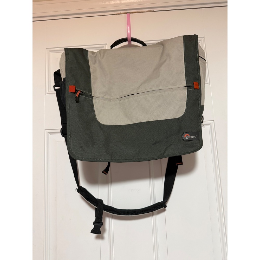 Lowepro Messenger Bag Canvas Green Tan Orange Interior Laptop Camera Travel Case